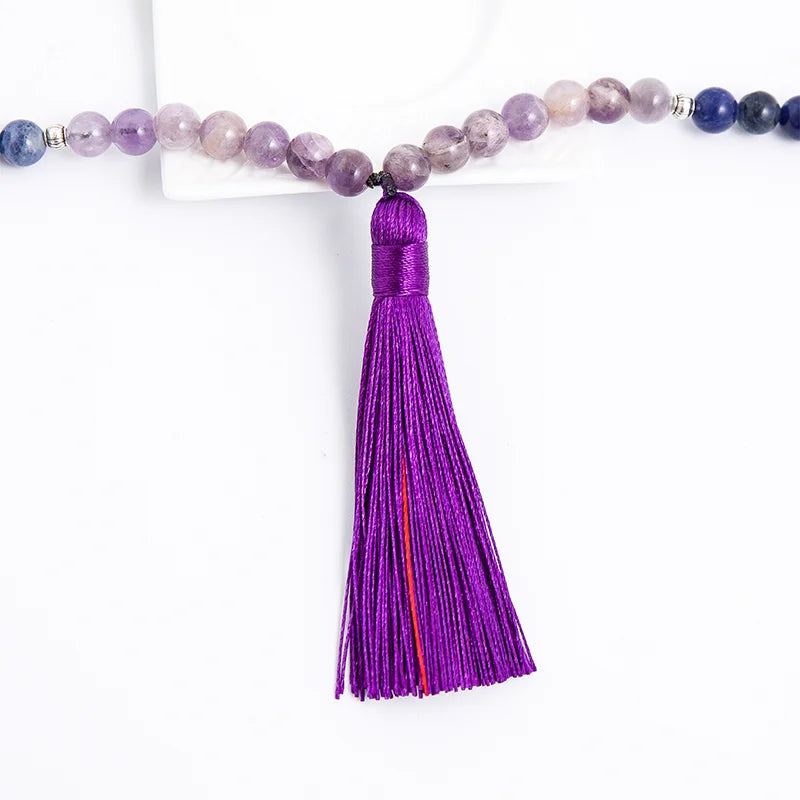 ✨ 8mm Natural Stone 7 Chakra Necklace – Meditation Yoga Peace Spirit Jewelry with 108 Japamala Beaded Rosary and Tassel Pendant