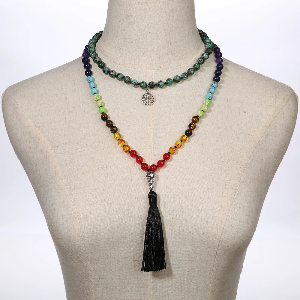 🌟African Turquoise "Evolution & Balance" 108 Mala – 8mm Knotted 7 Chakra Prayer Beads for Transformation &amp; Inner Peace 🧘♂️✨