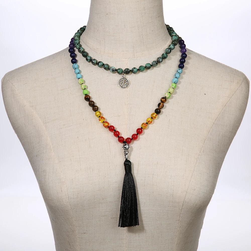 🌟African Turquoise "Evolution & Balance" 108 Mala – 8mm Knotted 7 Chakra Prayer Beads for Transformation &amp; Inner Peace 🧘♂️✨