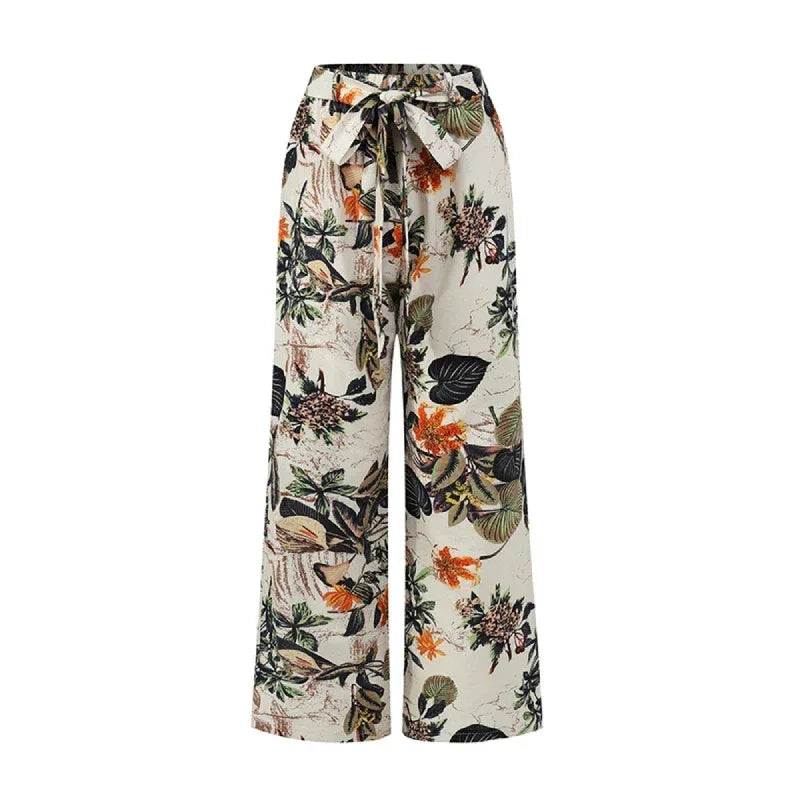 Vintage Floral Wide Leg Pants for Women – Casual Spring and Autumn Pantalones