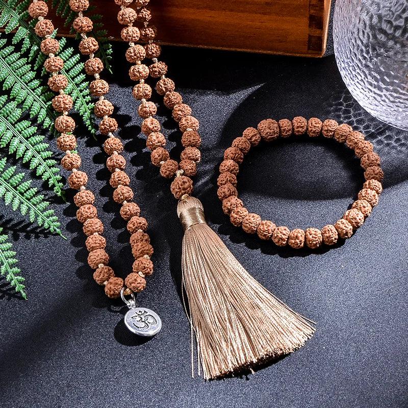 🕉️ The "Tears of Shiva" Collection: Authentic 5-Mukhi Rudraksha Knotted 108 Mala & Bracelet
