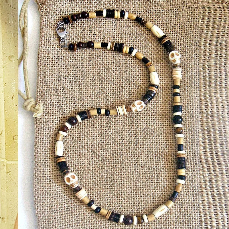 ✨ Men’s Garnet & Tiger’s Eye Skull Beaded Necklace – Bold Spiritual Jewelry for Strength & Protection