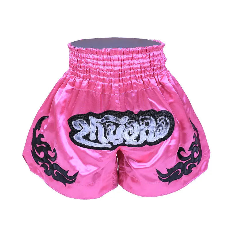 🥊The Apex Warrior Muay Thai Shorts: Professional Combat Performance Trunks – High-Definition Embroidery, Breathable Satin-Polyester, Custom Name/Logo Support, and Traditional Wide-Waistband Fit for Men, Women, and Kids