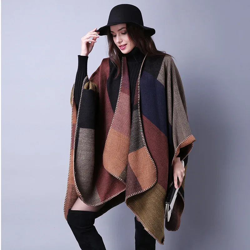 Women's Winter Poncho Wrap - Imitation Cashmere Shawl Cape & Scarf (130 x 150 cm) for Ultimate Warmth and Style