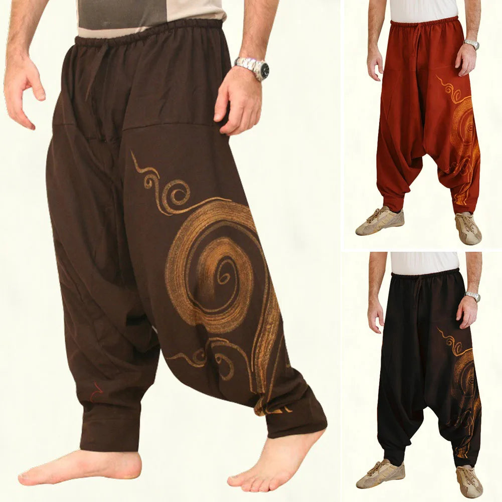 The Zenith Nomad Premium Men's Harem Yoga Pants - High-Definition Baggy Hippie Boho Style Aladdin Silhouette Trousers, Ultra-Breathable Mid-Waist Elastic Comfort Casual Urban-Gypsy Lounge Wear Apparel