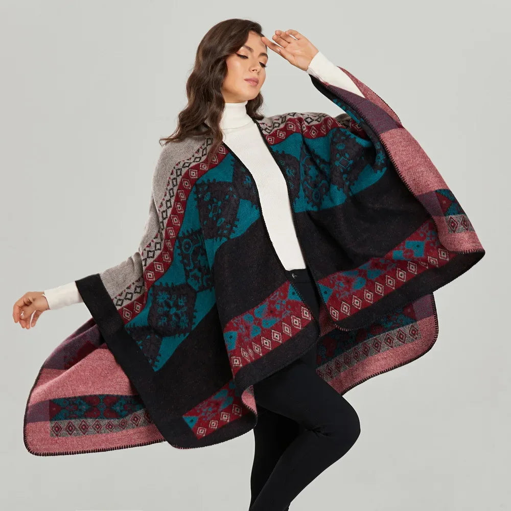 Women's Winter Poncho Wrap - Imitation Cashmere Shawl Cape & Scarf (130 x 150 cm) for Ultimate Warmth and Style