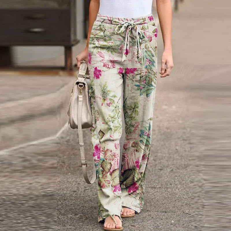 Vintage Floral Wide Leg Pants for Women – Casual Spring and Autumn Pantalones