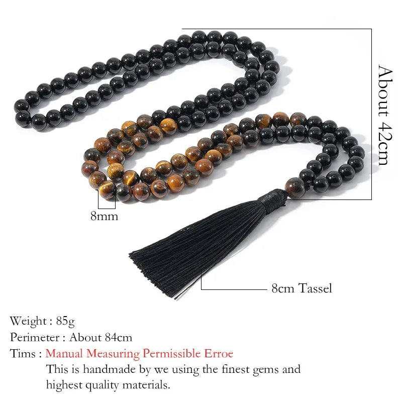 🐅 The "Grounded Warrior" Set: Tiger’s Eye & Black Onyx 108 Mala Necklace + Bracelet