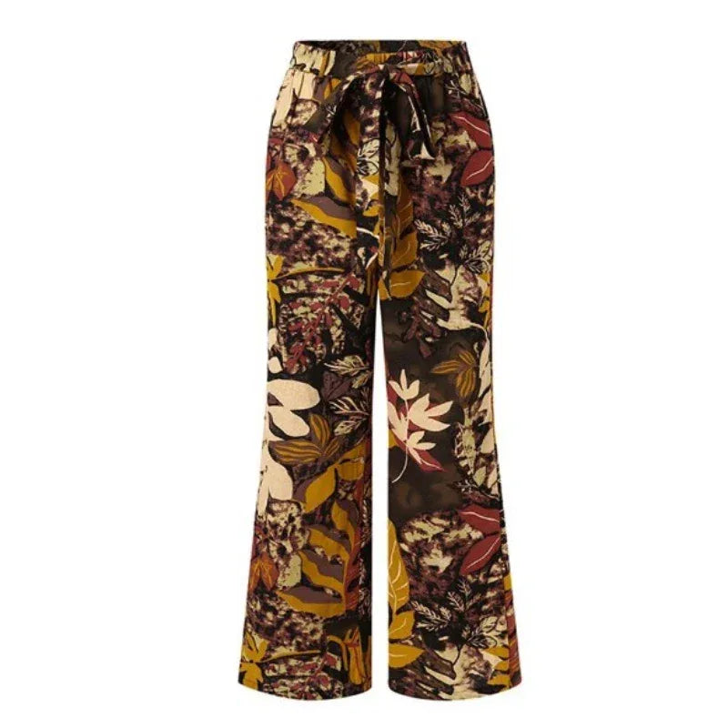 Vintage Floral Wide Leg Pants for Women – Casual Spring and Autumn Pantalones
