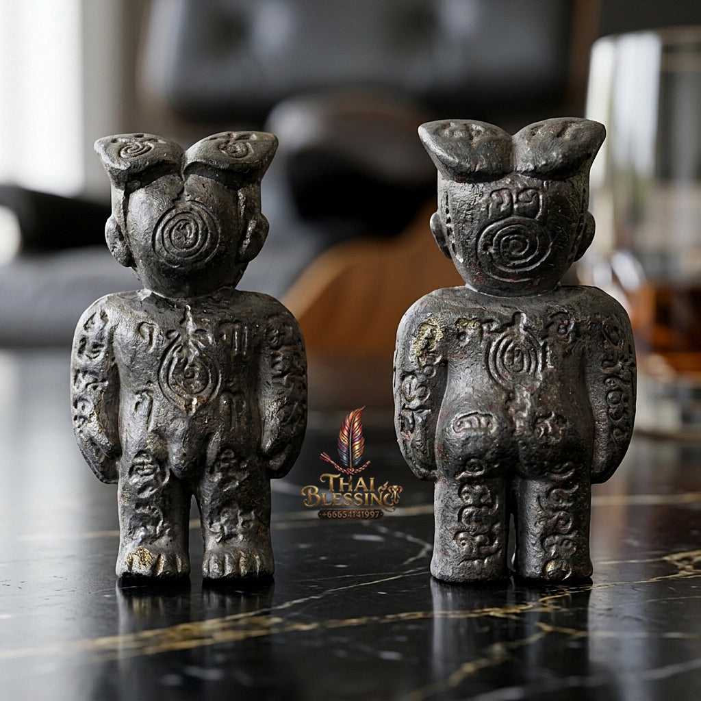✨ Hun Payont Ai Nen Kaeo Nuea Chin Takua (Master-Grade Lead Pewter Guardian Boy Effigy - Absolute Protection, Black Magic Deflection, & Fortune