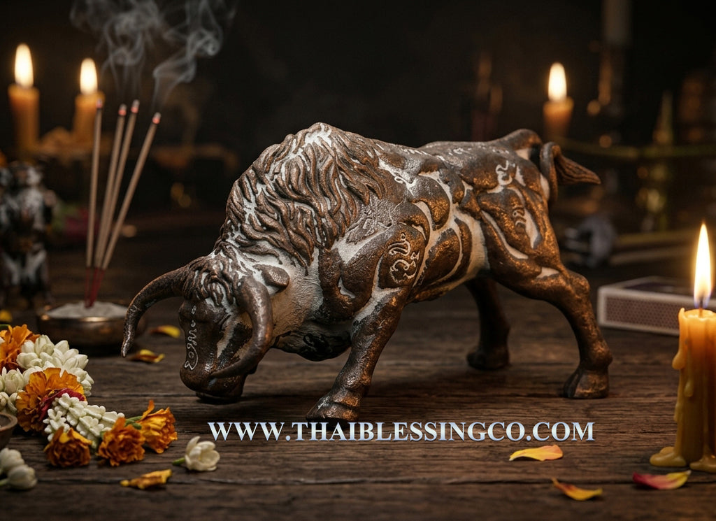 ✨ Imperial "Sovereign Bull" (Krathing Maha Amnaj): The Great Copper Guardian for Absolute Authority, Unstoppable Success, and Wealth Defense by Luang Phor Ngern, Wat Ban Or (Elite 2020 Silver Takrut & Holy Powder Edition)