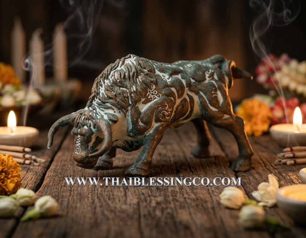✨ Imperial "Sovereign Bull" (Krathing Maha Amnaj): The Great Copper Guardian for Absolute Authority, Unstoppable Success, and Wealth Defense by Luang Phor Ngern, Wat Ban Or (Elite 2020 Silver Takrut & Holy Powder Edition)