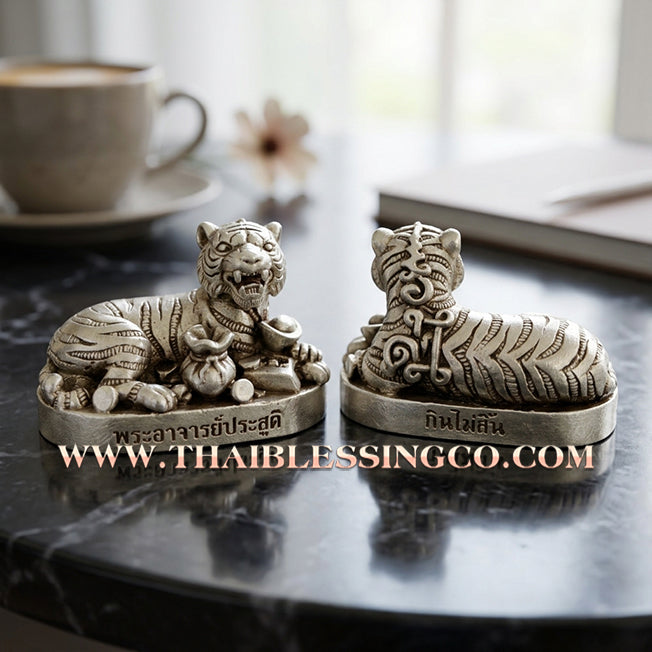 🐯 ✨ Infinite Wealth-Devouring Tiger: Premium Silver Satin Samrit Edition 2024 by Phra Ajarn Prasoot – The Ultimate "Never-Ending Profit" Magnet