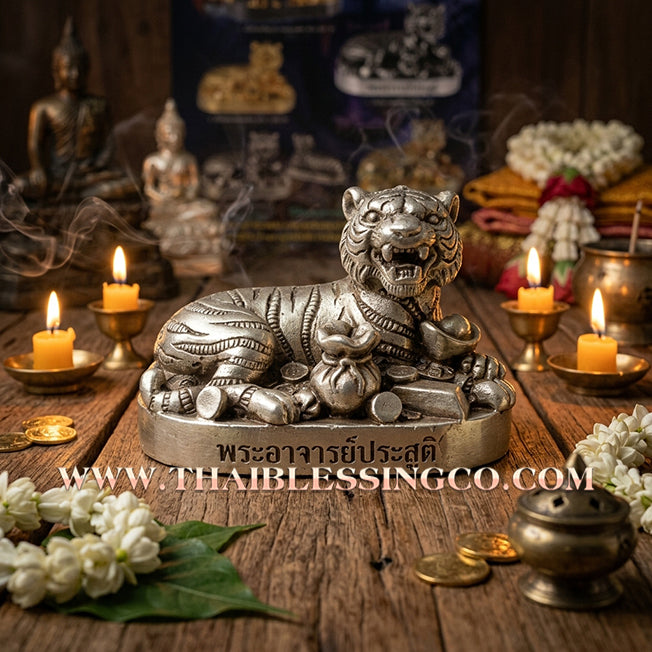 🐯 ✨ Infinite Wealth-Devouring Tiger: Premium Silver Satin Samrit Edition 2024 by Phra Ajarn Prasoot – The Ultimate "Never-Ending Profit" Magnet