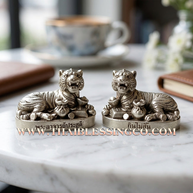 🐯 ✨ Infinite Wealth-Devouring Tiger: Premium Silver Satin Samrit Edition 2024 by Phra Ajarn Prasoot – The Ultimate "Never-Ending Profit" Magnet