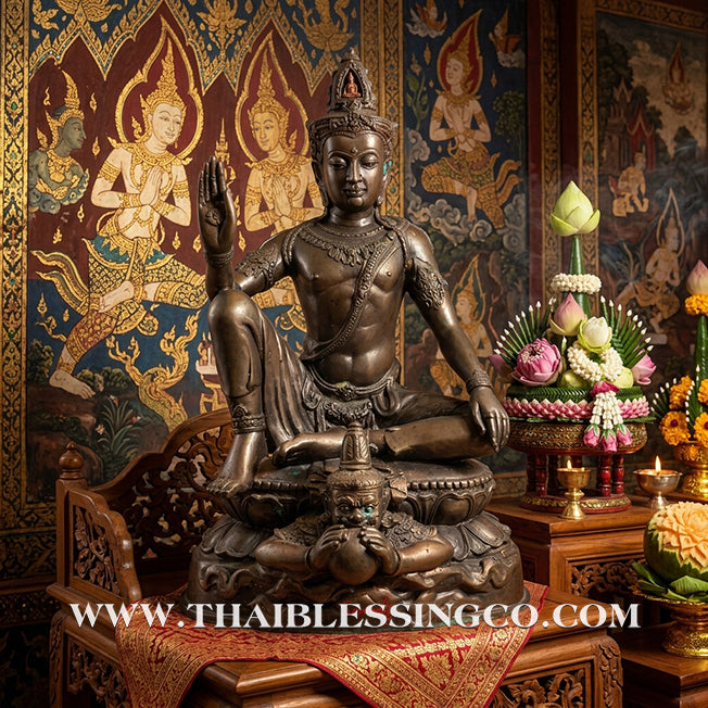 🔱💰 Jatukam Ramathep – "Maharat 9 Phithi" (The Great King 9-Ceremony Edition) – Black Oxide Sacred Brass (Rom Dam) – 5-Inch Altar Masterpiece – The Divine Engine for Imperial Prosperity, Universal Victory, and Absolute Life Elevation!