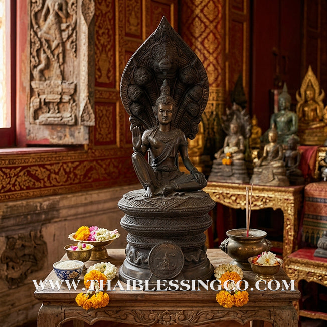 🔱💰Jatukam Ramathep – "Rachan Nam Ruek" (The King’s Inaugural Edition) – Naga Sheltered (Pang Nak Prok) – 9-Inch Altar Masterpiece – Limited "Kamakan" Edition – The Divine Engine for Imperial Wealth, Absolute Authority, and Unstoppable Life Elevation!