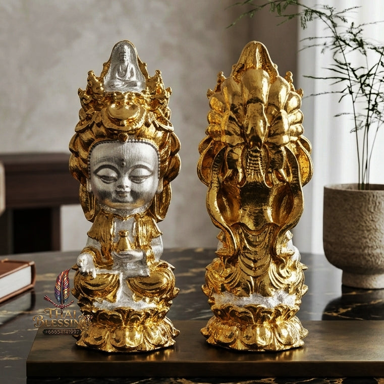 ✨ Jio Guanyin "Roy Larn" 2K Two-Tone Plated Bronze Amulet : Ultimate Wealth & Infinite Compassion Miniature Goddess (2569 / 2026 Edition) - Phra Ajarn Amnat / Mahaveero Meditation Practice Center