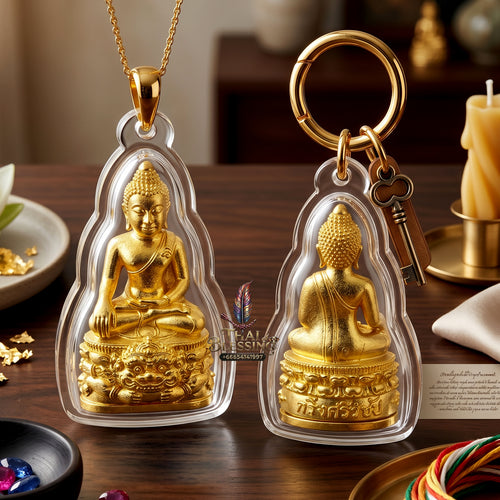 ✨👑🔔 Authentic Thai Amulet Sovereign Srivijaya Kring Node - Pho Than Khloi Thong Lam-U Brass Buddha, 2014 Heritage Asset Waterproof frame