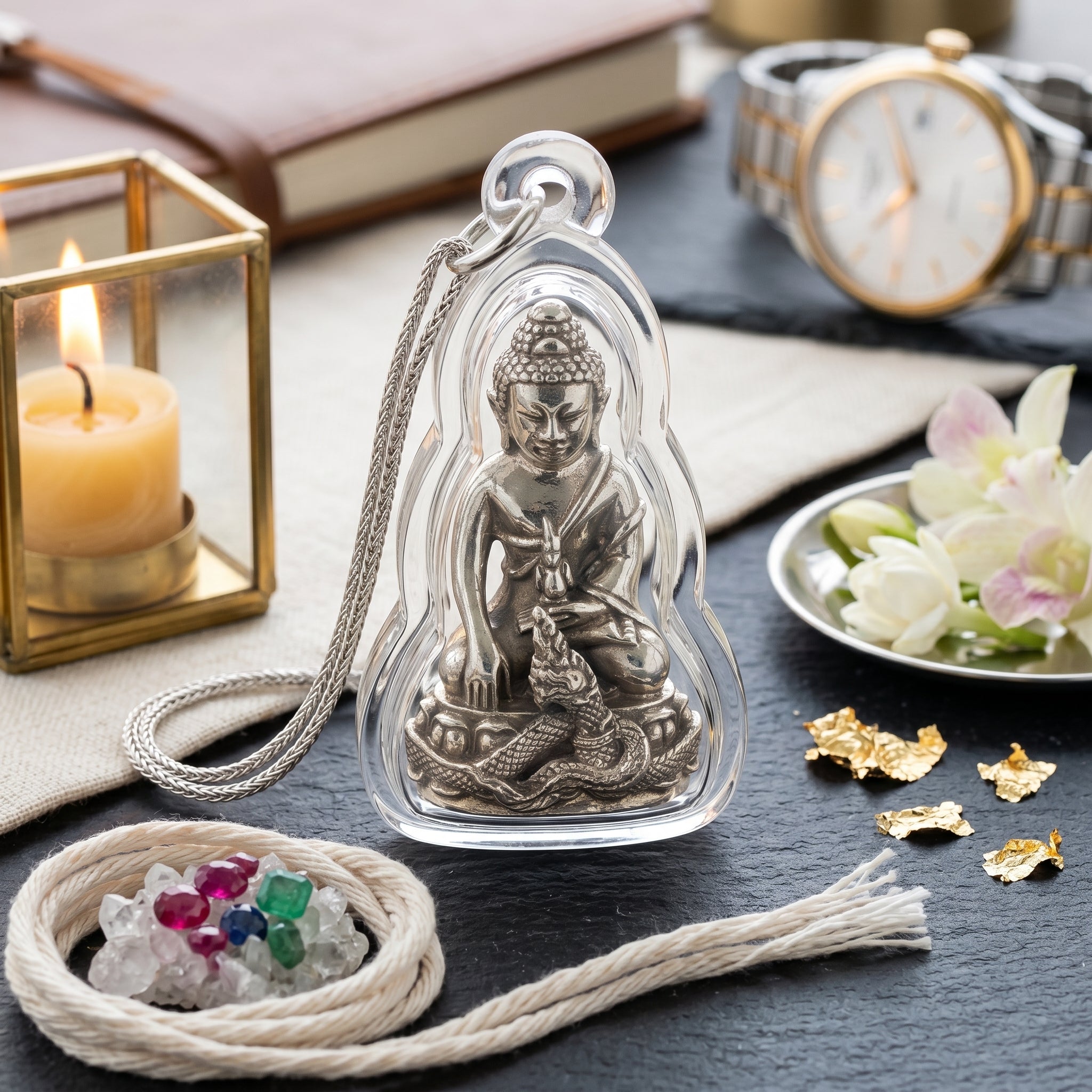 ✨👑🐍 Authentic Thai Amulet Sovereign Srisuttho Kring Node - Luang Pu Kambu White Gold Bronze Buddha, 2011 Ayu Wattana Asset