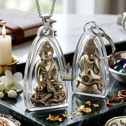 ✨👑🐍 Authentic Thai Amulet Sovereign Srisuttho Kring Node - Luang Pu Kambu White Gold Bronze Buddha, 2011 Ayu Wattana Asset Waterproof frame