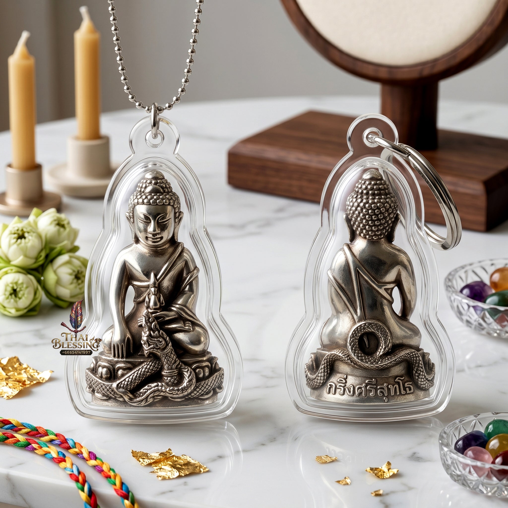 ✨👑🐍 Authentic Thai Amulet Sovereign Srisuttho Kring Node - Luang Pu Kambu White Gold Bronze Buddha, 2011 Ayu Wattana Asset