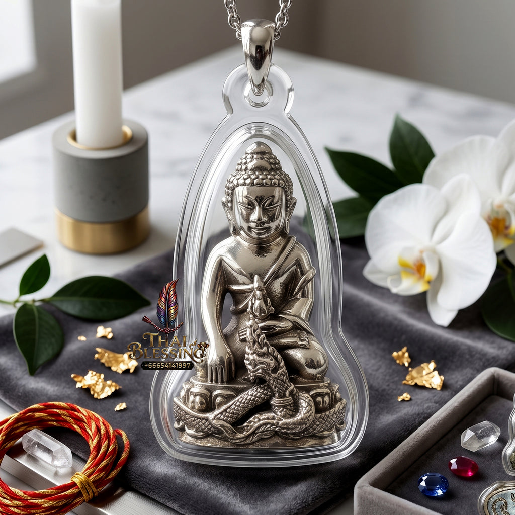 ✨👑🐍 Authentic Thai Amulet Sovereign Srisuttho Kring Node - Luang Pu Kambu White Gold Bronze Buddha, 2011 Ayu Wattana Asset