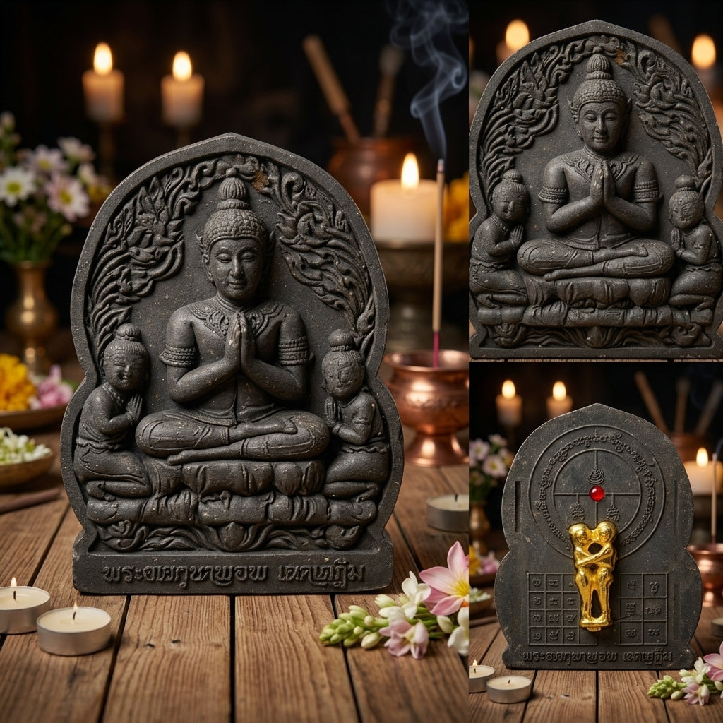 ✨ Khun Phaen "Double Power" Essence: Sacred Black Herbal Powder Talisman with In-Koo Love Charm Back for Ultimate Attraction, Financial Abundance, and Harmonious Relationships (2014 Heritage Edition by Luang Pho Sam Chai)