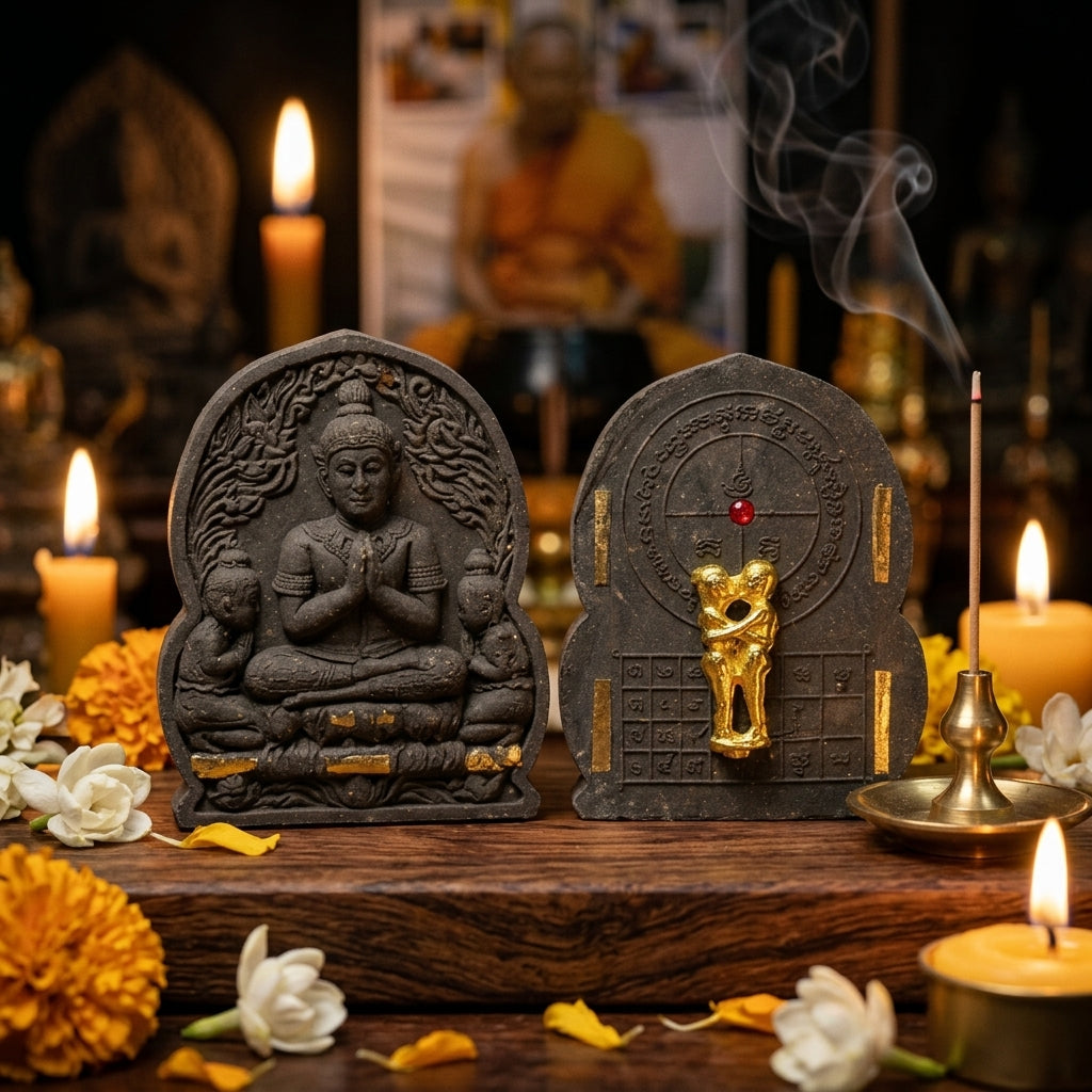 ✨ Khun Phaen "Double Power" Essence: Sacred Black Herbal Powder Talisman with In-Koo Love Charm Back for Ultimate Attraction, Financial Abundance, and Harmonious Relationships (2014 Heritage Edition by Luang Pho Sam Chai)