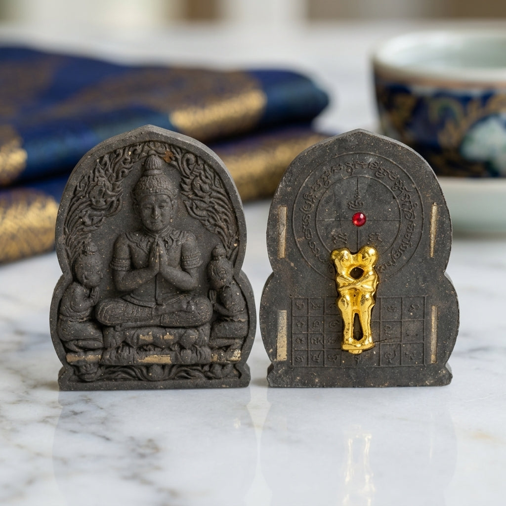 ✨ Khun Phaen "Double Power" Essence: Sacred Black Herbal Powder Talisman with In-Koo Love Charm Back for Ultimate Attraction, Financial Abundance, and Harmonious Relationships (2014 Heritage Edition by Luang Pho Sam Chai)