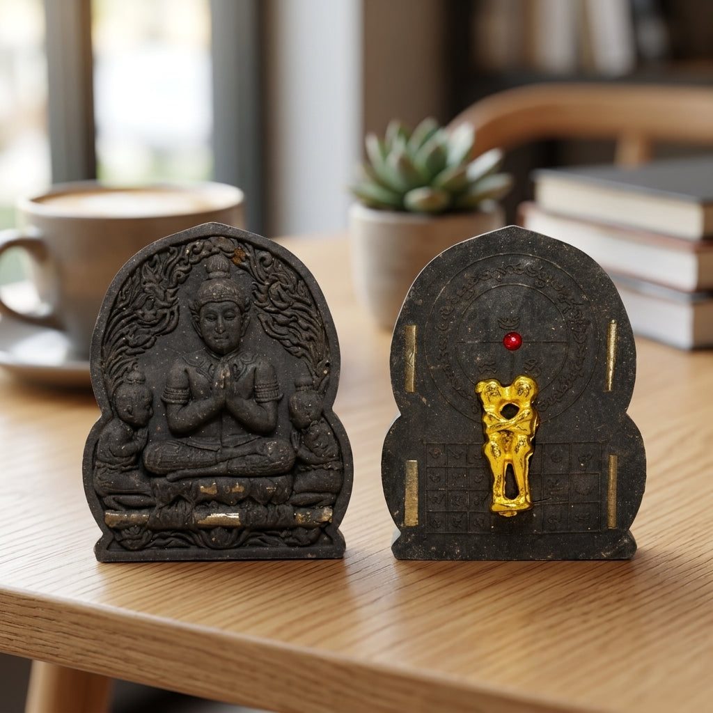 ✨ Khun Phaen "Double Power" Essence: Sacred Black Herbal Powder Talisman with In-Koo Love Charm Back for Ultimate Attraction, Financial Abundance, and Harmonious Relationships (2014 Heritage Edition by Luang Pho Sam Chai)