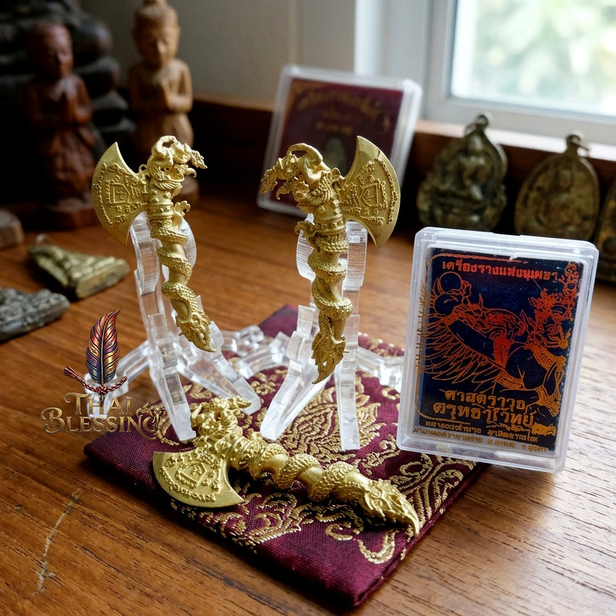 🔱 Khwan Fa Satra Kruttha Wet: The Sovereign Axe of Garuda's Might – Luang Pho Amnat (2024) – The Ultimate Alchemical Engine for Absolute Dominance & Celestial Wealth! Gold