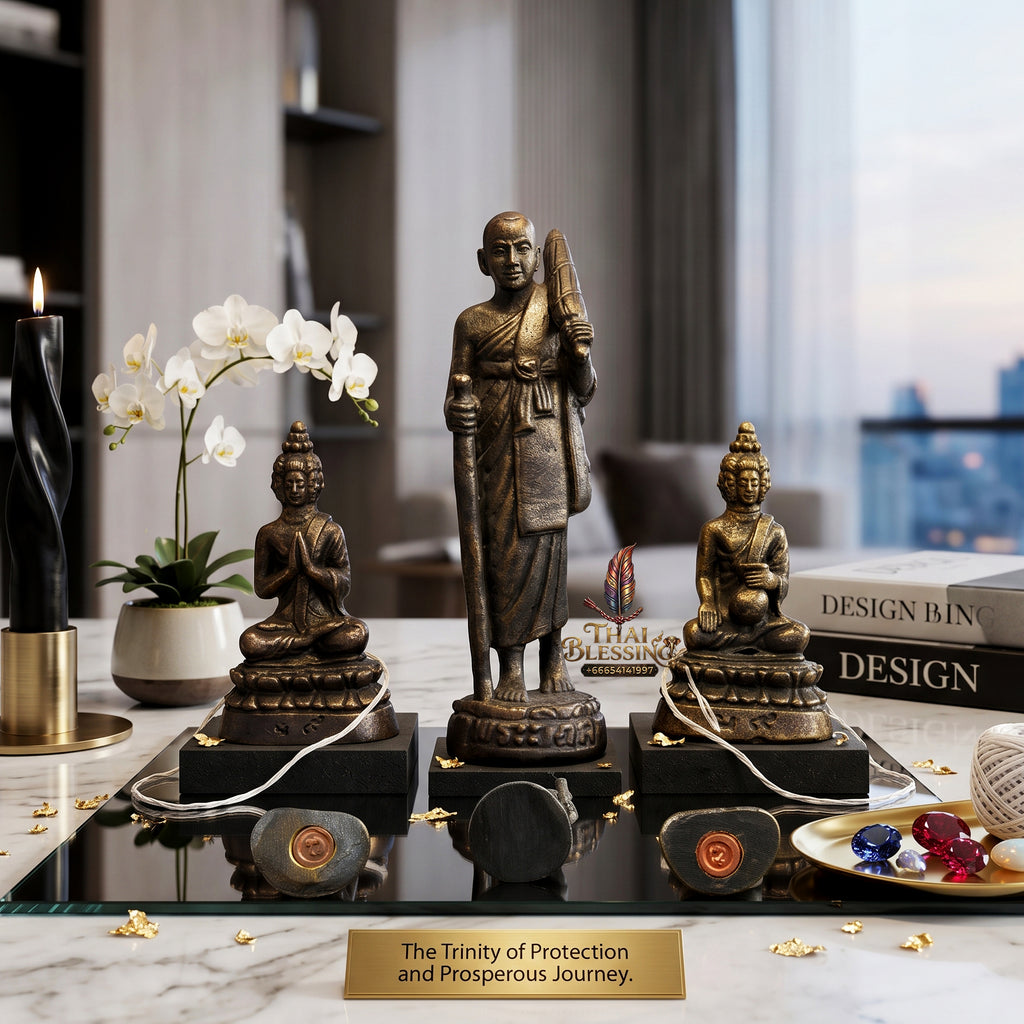 ✨🧘‍♂️🔔 Authentic Thai Amulet Kring Somdet Aphi Maha Setthi Nawa Koti (Pack of 3) - Consecrated Bronze Sovereign Wealth Grid, Samnaksong Phut Phon Khaengraeng 2017