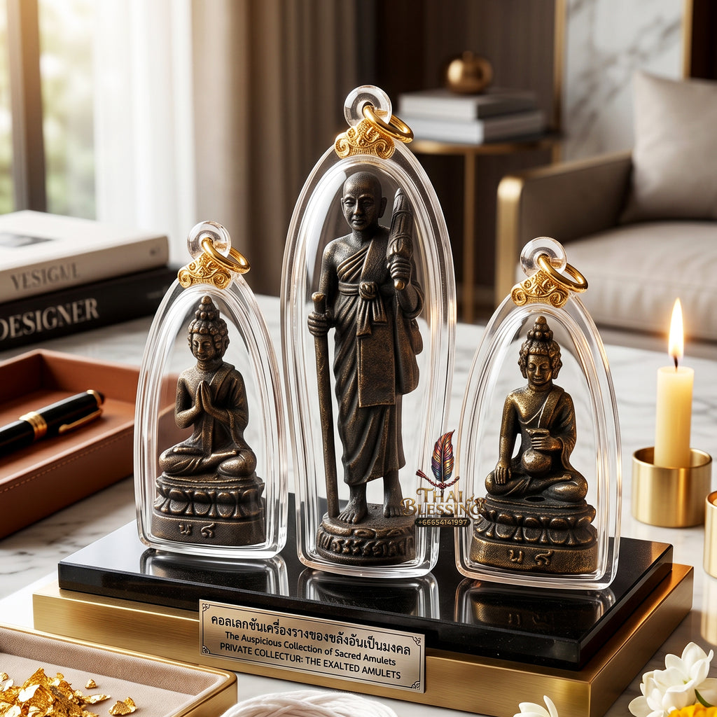 ✨🧘‍♂️🔔 Authentic Thai Amulet Kring Somdet Aphi Maha Setthi Nawa Koti (Pack of 3) - Consecrated Bronze Sovereign Wealth Grid, Samnaksong Phut Phon Khaengraeng 2017