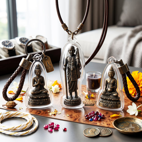 ✨🧘‍♂️🔔 Authentic Thai Amulet Kring Somdet Aphi Maha Setthi Nawa Koti (Pack of 3) - Consecrated Bronze Sovereign Wealth Grid, Samnaksong Phut Phon Khaengraeng 2017 Waterproof Case