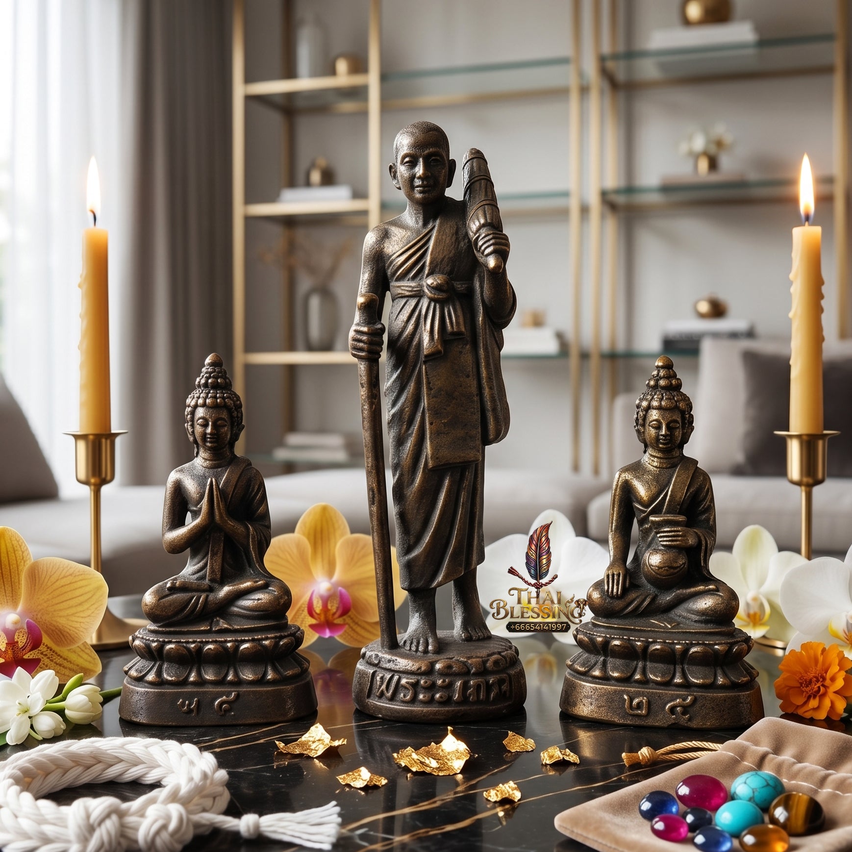 ✨🧘‍♂️🔔 Authentic Thai Amulet Kring Somdet Aphi Maha Setthi Nawa Koti (Pack of 3) - Consecrated Bronze Sovereign Wealth Grid, Samnaksong Phut Phon Khaengraeng 2017 Standard Edition