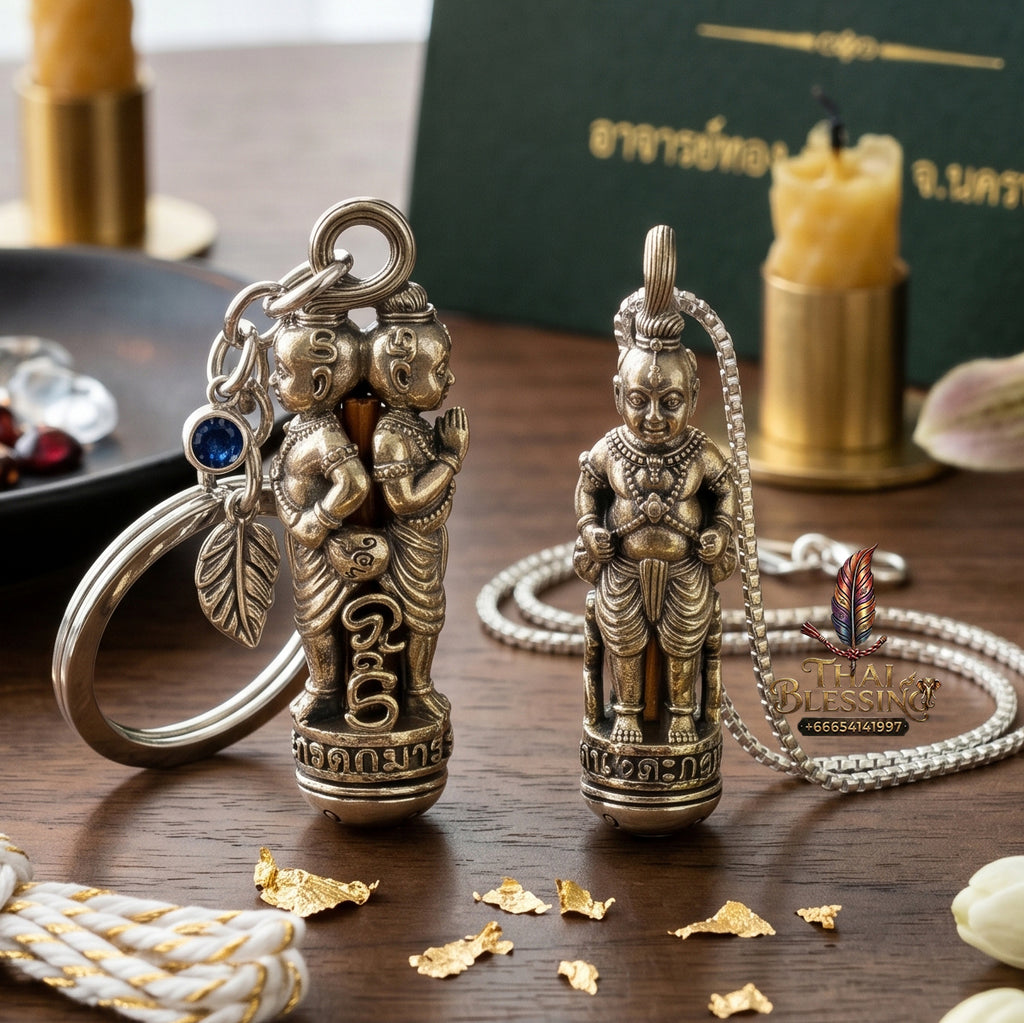 ✨👶🌟 Authentic Thai Amulet Sovereign Asset Catalyst - Cosmic Abundance Takrut Sleeve (4.7x1.8 cm), Ajarn Subin 2013 High-Brilliance Native Nickel Shield