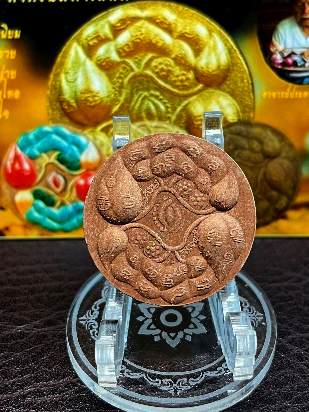 🪙 “Lotus Veil Charm Tablet” – Bua Bang Bai Attraction & Social Grace Powder Amulet by Ajarn Prakhong, “Charoen” Prosperity Edition Brown