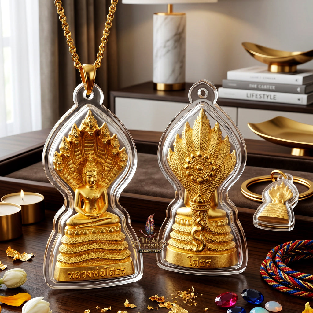 ✨🧘‍♂️💰 Authentic Thai Amulet Grand Sovereign - Cosmic Abundance Medallion (3.3x1.5 cm), Master Somporn 2024 Pure Gold-Plated Shield Waterproof Case