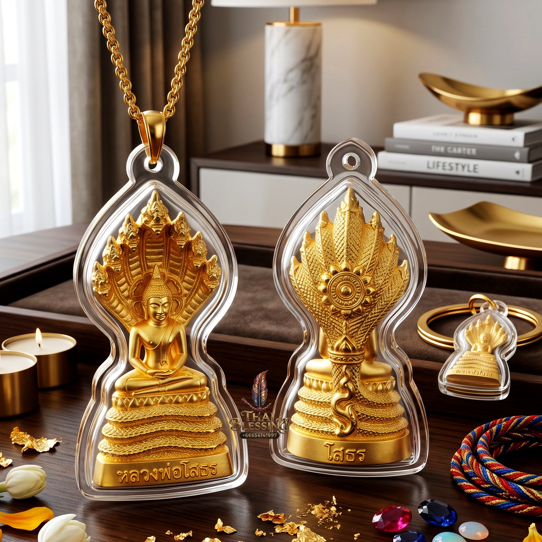 ✨🧘‍♂️💰 Authentic Thai Amulet Grand Sovereign - Cosmic Abundance Medallion (3.3x1.5 cm), Master Somporn 2024 Pure Gold-Plated Shield Waterproof Case