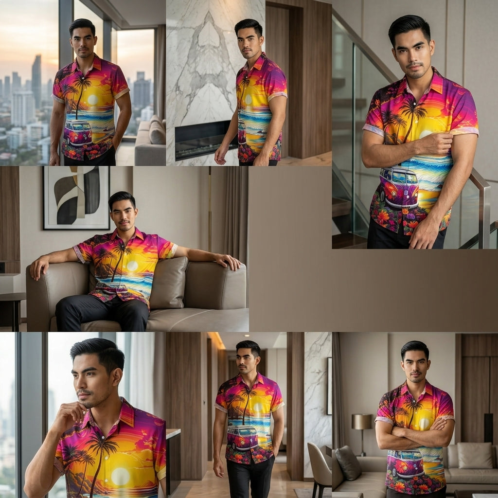 The Golden Era Edition Premium Men's 1970s-1980s Retro Pin-Up Hawaiian Shirt - High-Definition Vintage Poster Graphic Muscle Car Trousers Accent Shirt, Breathable Harajuku Streetwear Urban-Holiday Short-Sleeve Apparel