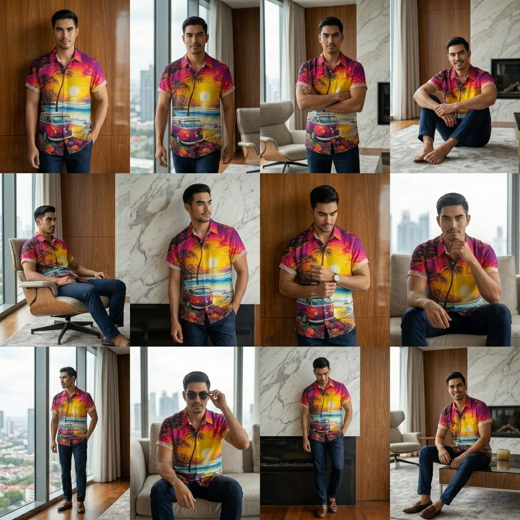 The Golden Era Edition Premium Men's 1970s-1980s Retro Pin-Up Hawaiian Shirt - High-Definition Vintage Poster Graphic Muscle Car Trousers Accent Shirt, Breathable Harajuku Streetwear Urban-Holiday Short-Sleeve Apparel