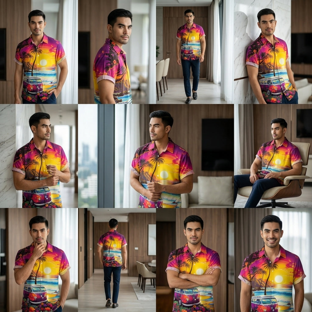 The Golden Era Edition Premium Men's 1970s-1980s Retro Pin-Up Hawaiian Shirt - High-Definition Vintage Poster Graphic Muscle Car Trousers Accent Shirt, Breathable Harajuku Streetwear Urban-Holiday Short-Sleeve Apparel