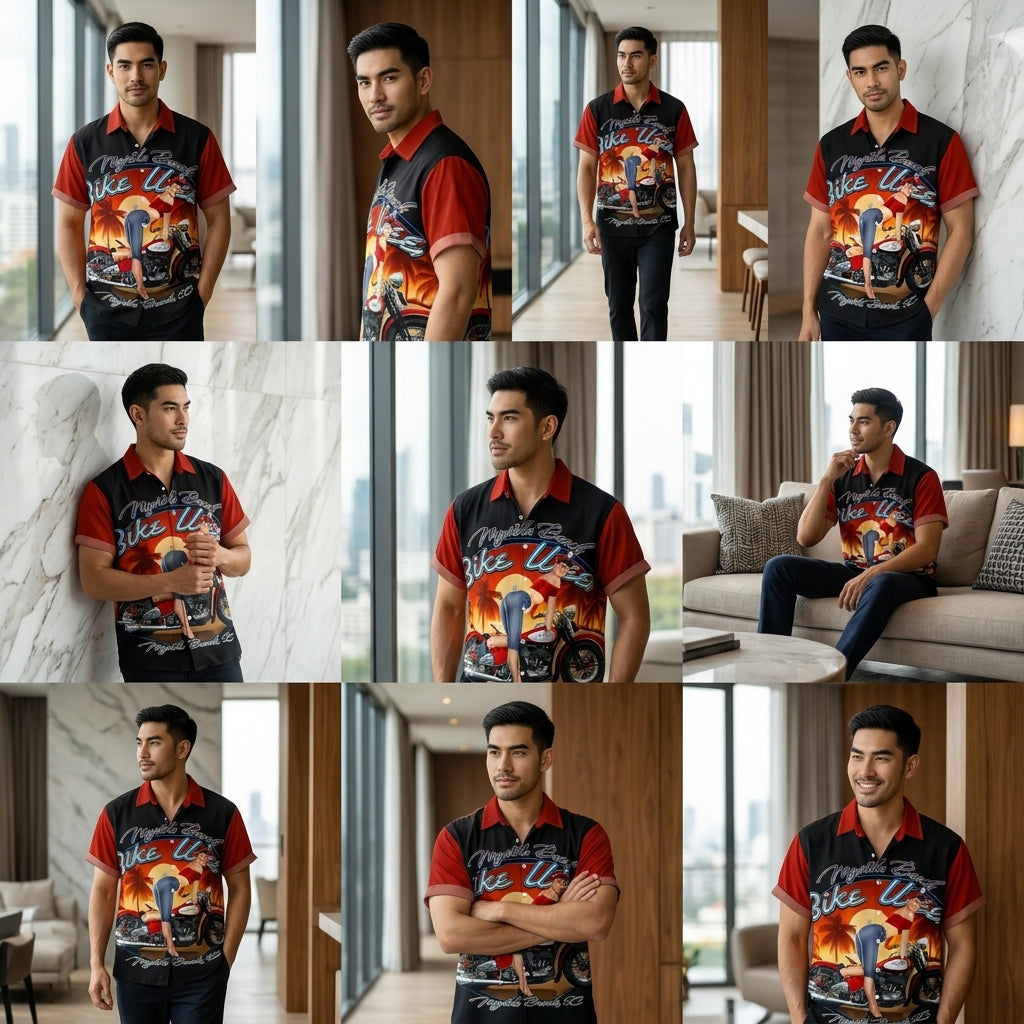 The Golden Era Edition Premium Men's 1970s-1980s Retro Pin-Up Hawaiian Shirt - High-Definition Vintage Poster Graphic Muscle Car Trousers Accent Shirt, Breathable Harajuku Streetwear Urban-Holiday Short-Sleeve Apparel