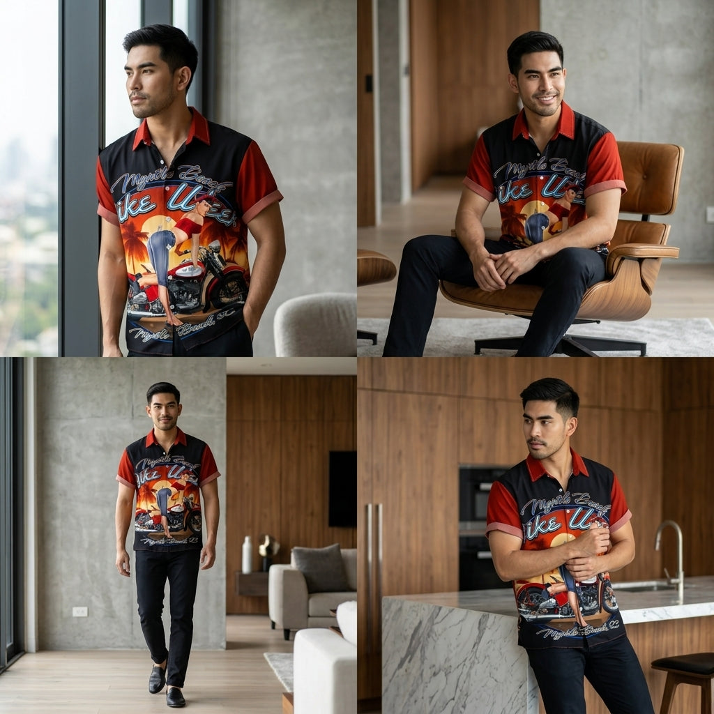 The Golden Era Edition Premium Men's 1970s-1980s Retro Pin-Up Hawaiian Shirt - High-Definition Vintage Poster Graphic Muscle Car Trousers Accent Shirt, Breathable Harajuku Streetwear Urban-Holiday Short-Sleeve Apparel