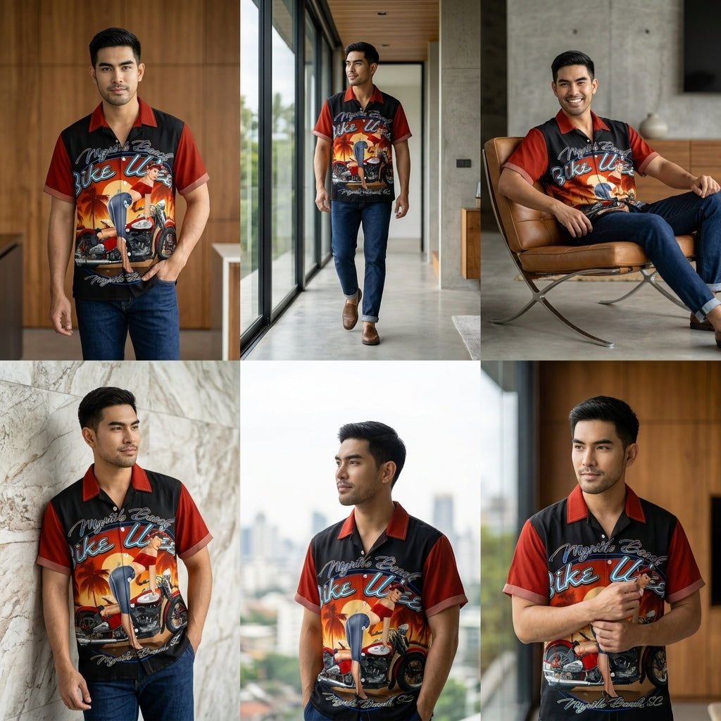 The Golden Era Edition Premium Men's 1970s-1980s Retro Pin-Up Hawaiian Shirt - High-Definition Vintage Poster Graphic Muscle Car Trousers Accent Shirt, Breathable Harajuku Streetwear Urban-Holiday Short-Sleeve Apparel
