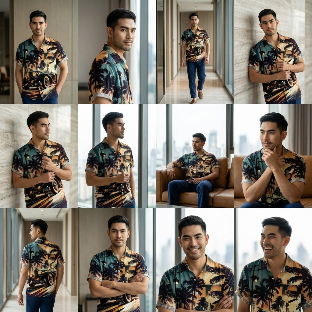 The Golden Era Edition Premium Men's 1970s-1980s Retro Pin-Up Hawaiian Shirt - High-Definition Vintage Poster Graphic Muscle Car Trousers Accent Shirt, Breathable Harajuku Streetwear Urban-Holiday Short-Sleeve Apparel
