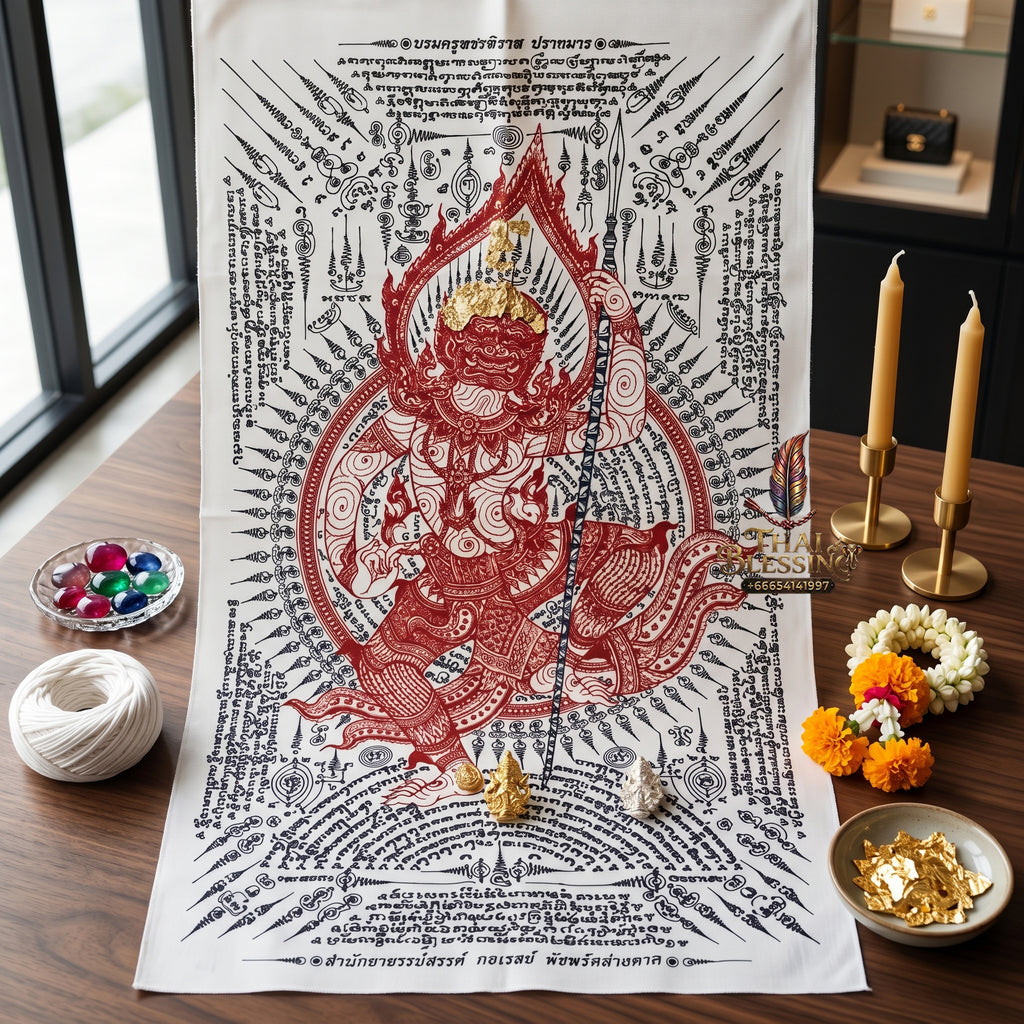 ✨👑👁️ Sacred Esoteric Grandmaster Overlord Ynt Cloth - Achan San Khong Wet Ang Thong Consecrated Large Legacy Masterpiece (110x65 cm), Ultimate Adversary Dissolution Shield, Premium Executive Fortune & Absolute Authority Matrix