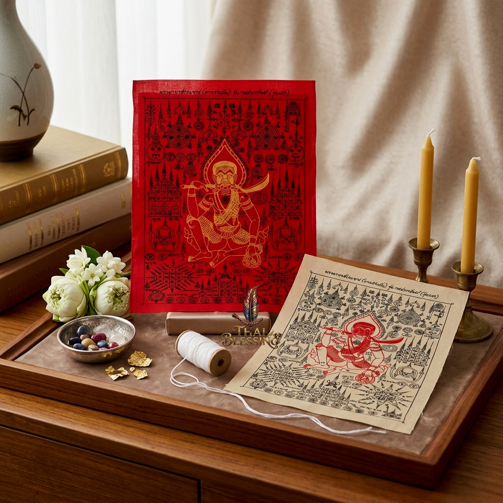 ✨🎭 Ancient Thai Ta Phran Jan Yantra Cloth - First Edition Wealth Snatcher Scroll, Royal Lanna Mystical Protection Shield, Southern Charisma Aura Art