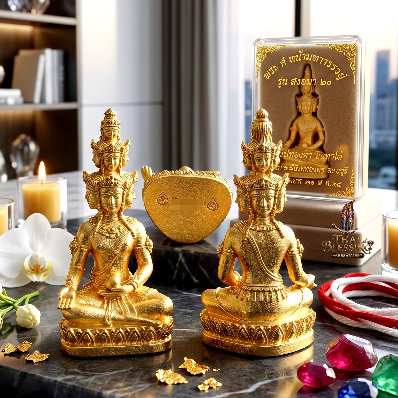 ✨🧘‍♂️💛 Authentic Thai Amulet Nine-Faced Sovereign Wealth Accumulator (3.7x1.7 cm) - Luang Pho Thongdam 2022 Gold-Plated Luxury Node